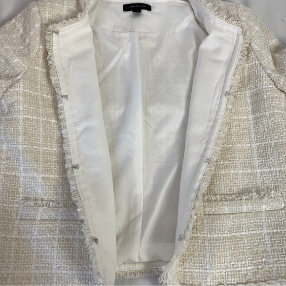 Ann Taylor Braided Trim White Tweed Jacket with eyelet closure. Size 4. NWOT. - Picture 7 of 10